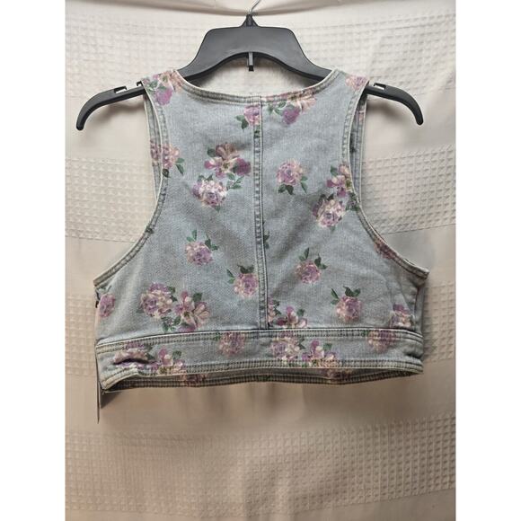 NWOT Wild Fable Medium Cropped Denim Jean Top Vest Floral - Picture 7 of 9